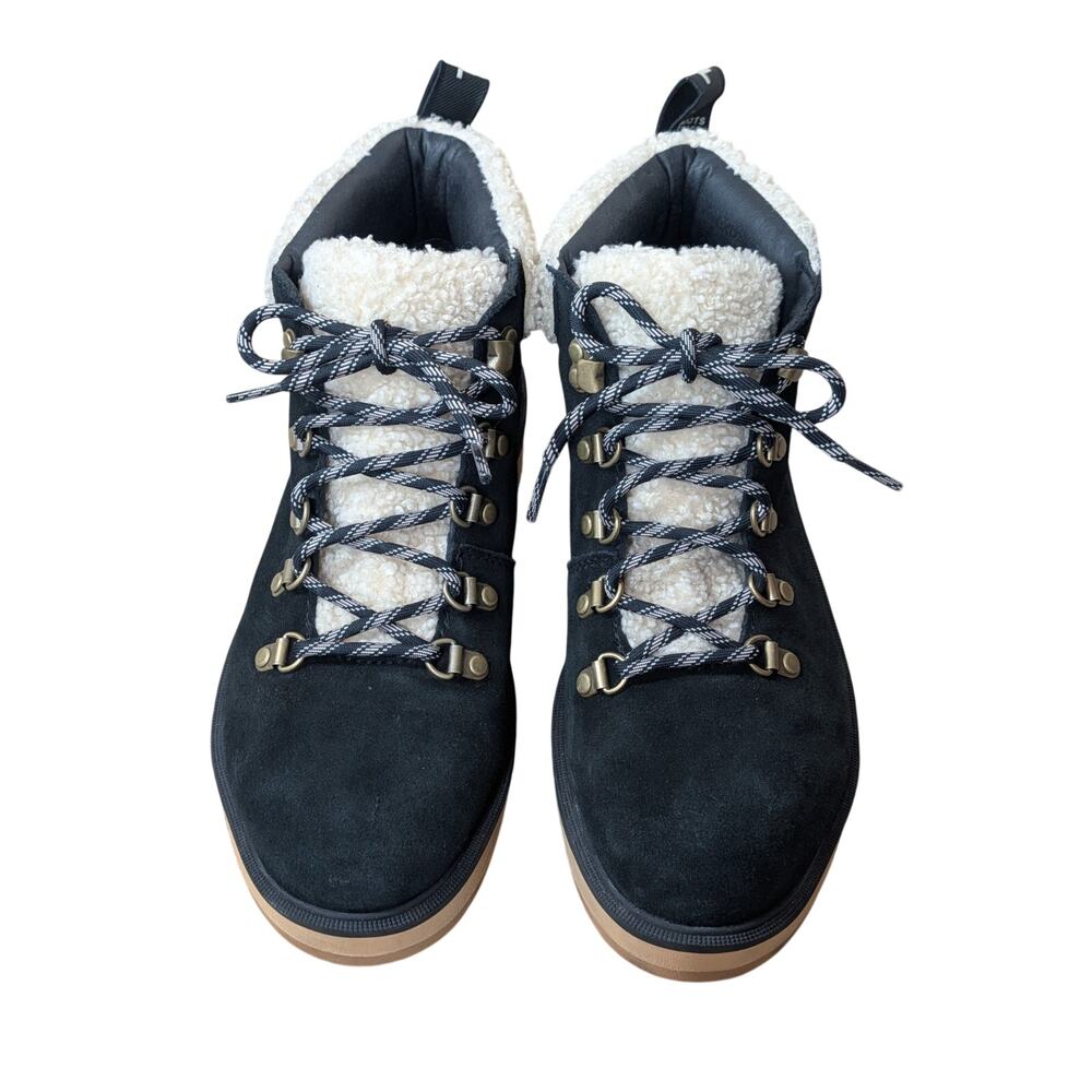 Sorel Boots Hi Line Hiker Womens Size 8.5 Black Tan Fleece Lined Ankle Shoes - Picture 2 of 8